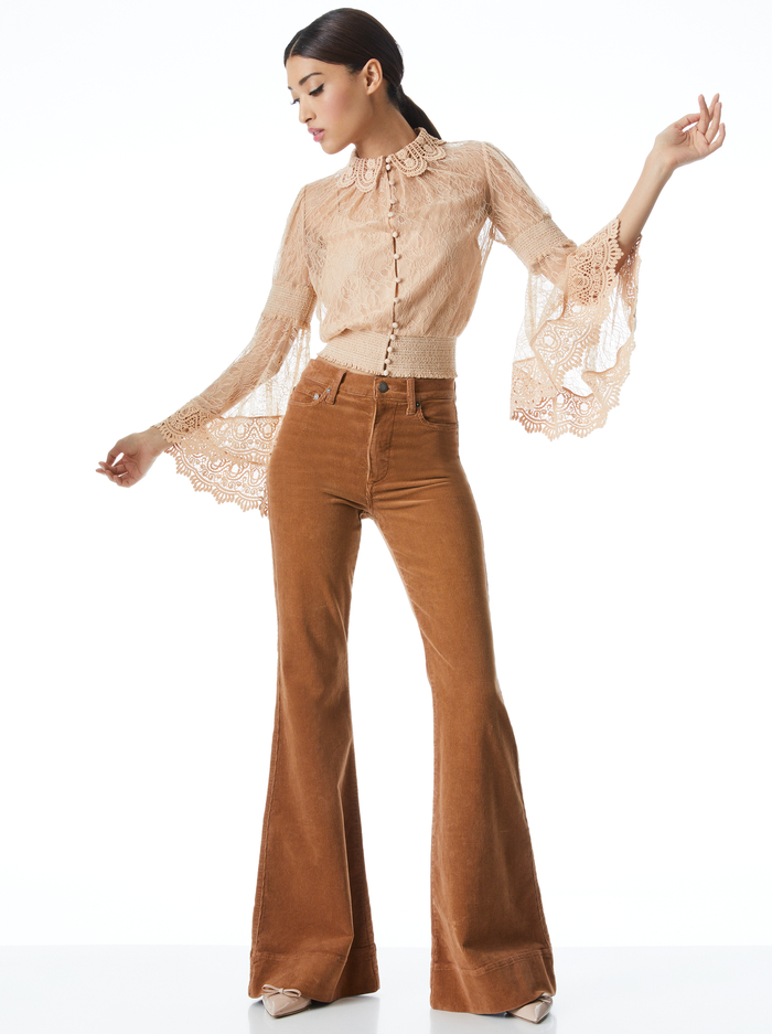 MILLIE CROCHET COLLAR BLOUSE - ALMOND image 4 - ALICE + OLIVIA