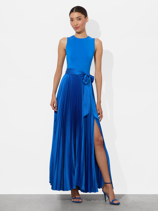 TRUE BLUE-CHARA PLEATED MAXI DRESS