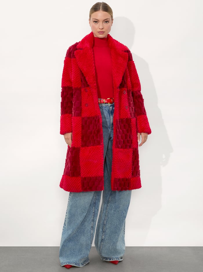 MOORE FAUX FUR PEACOAT - BRIGHT RUBY/GARNET image 2 - Alice And Olivia