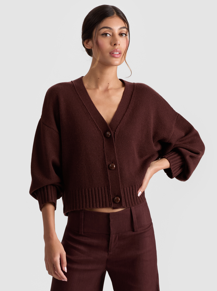 ATTICUS CROPPED CARDIGAN - MOCHA - Alice And Olivia