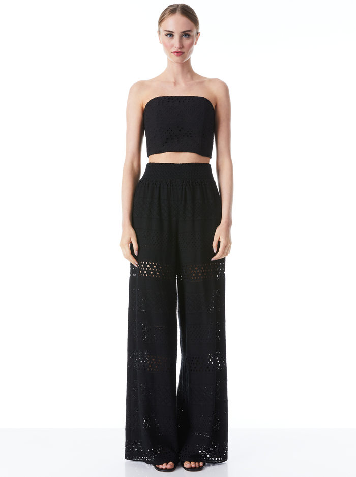 RUSSELL HIGH WAISTED EYELET PANT - BLACK image 2 - Alice And Olivia