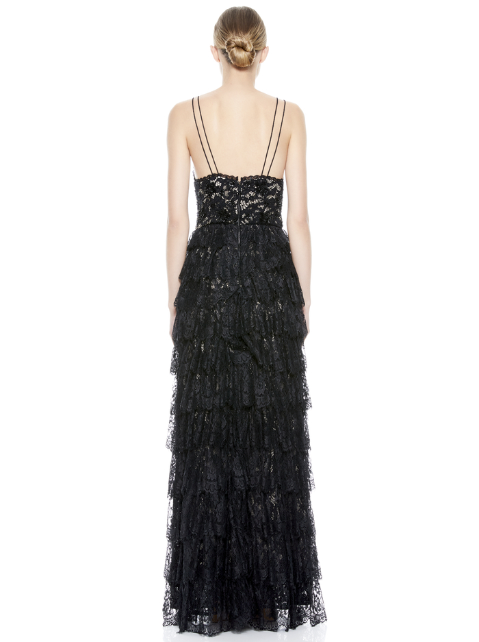 DEVORA TIERED LACE GOWN - BLACK image 2 - Alice And Olivia