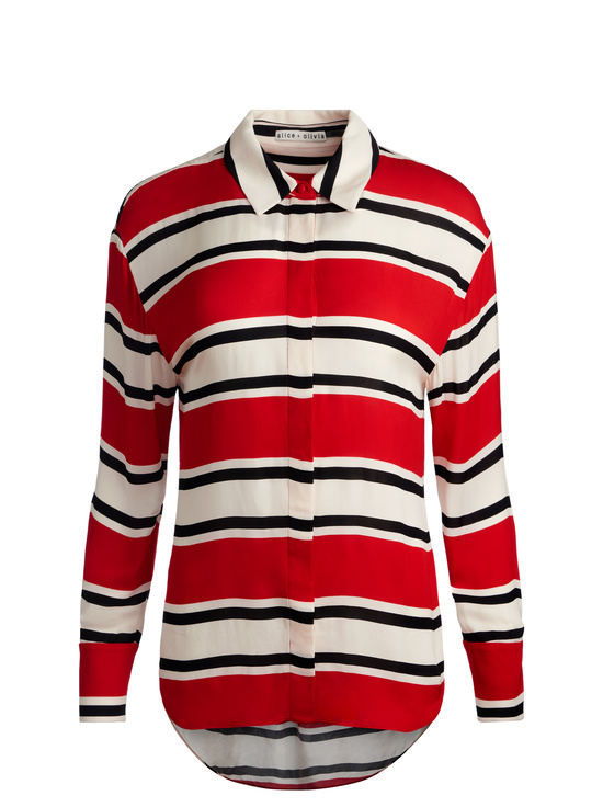 PERFECT RUBY/BLACK/BISCOTTI-DIMITRA OVERSIZED BUTTON DOWN