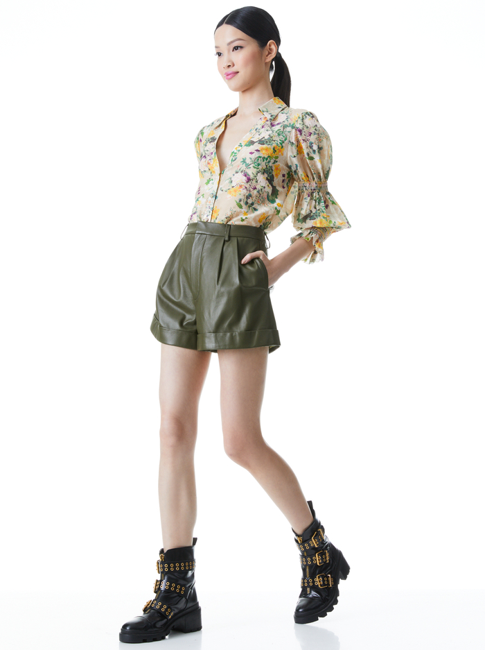 COSIMA FLORAL BUTTON DOWN BLOUSE - ROMANCE ALMOND image 4 - Alice And Olivia