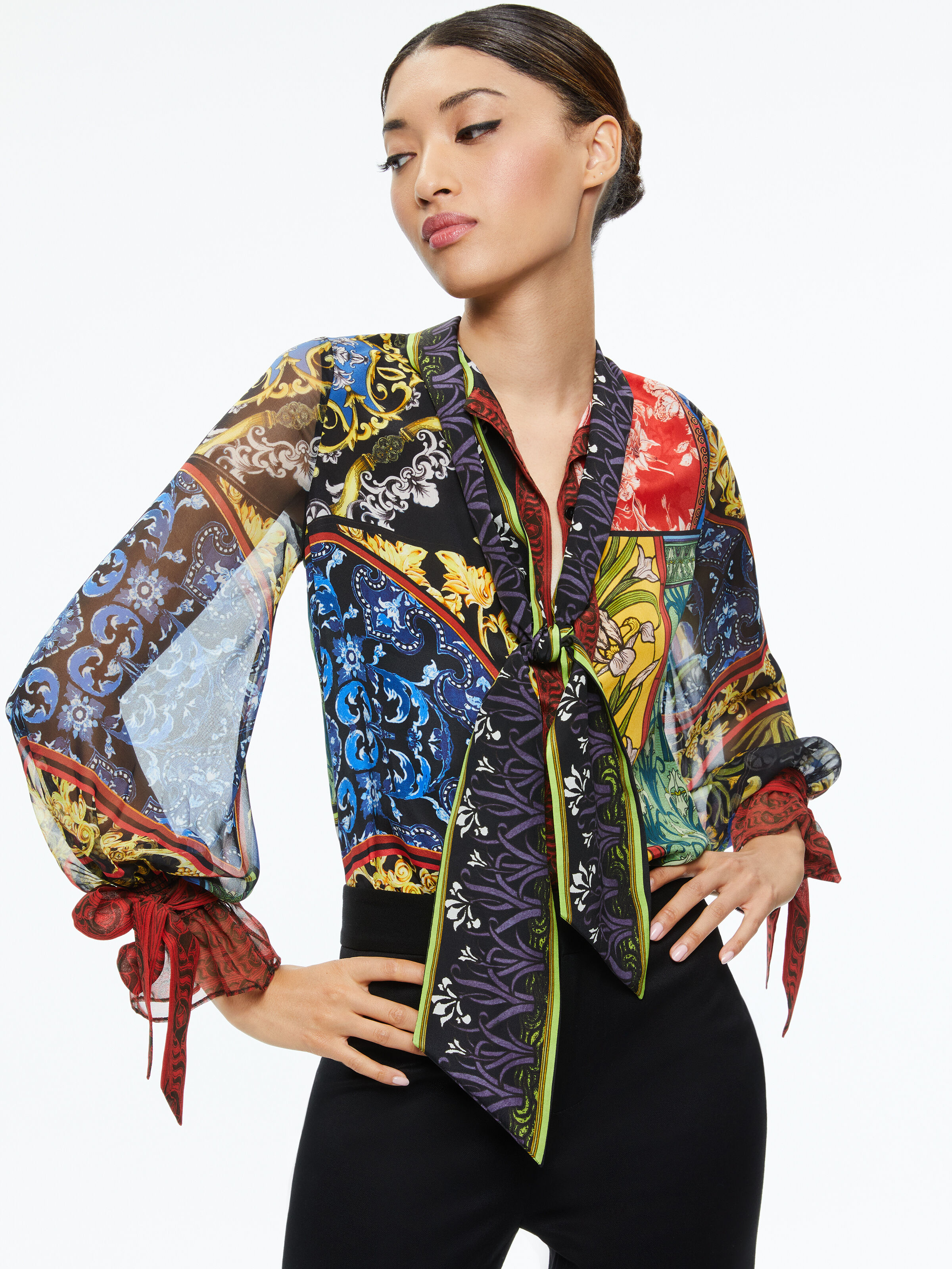 Lloyd Tie Neck Blouse In After Sunset | Alice + Olivia