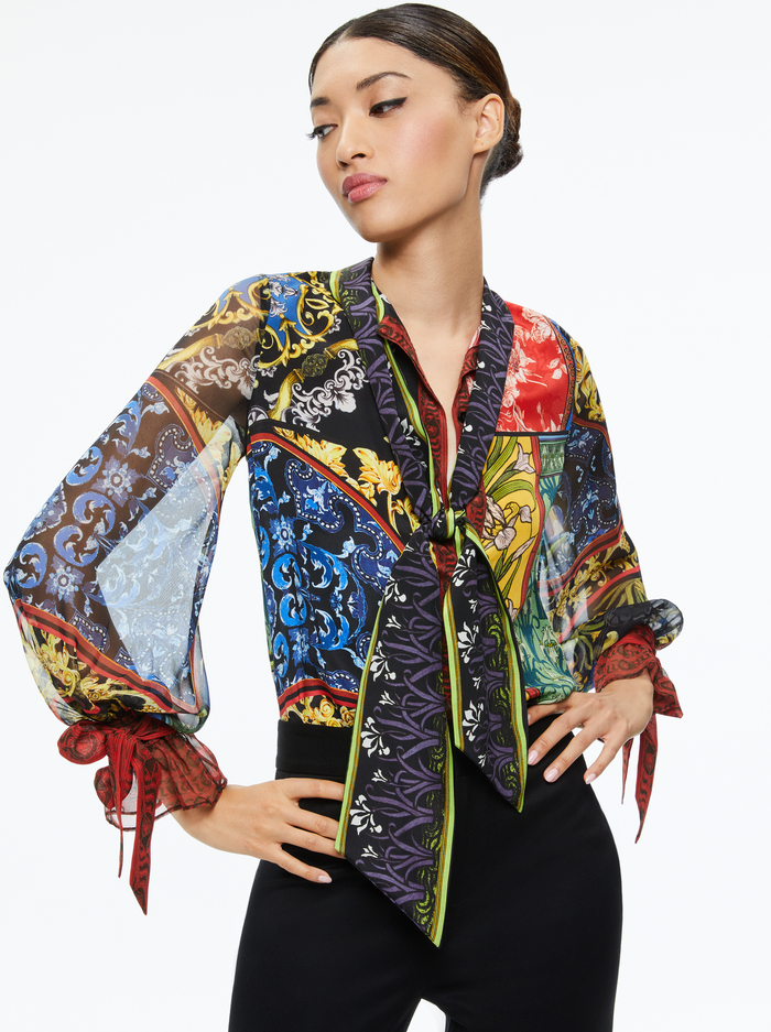 LLOYD TIE NECK BLOUSE - AFTER SUNSET - Alice And Olivia