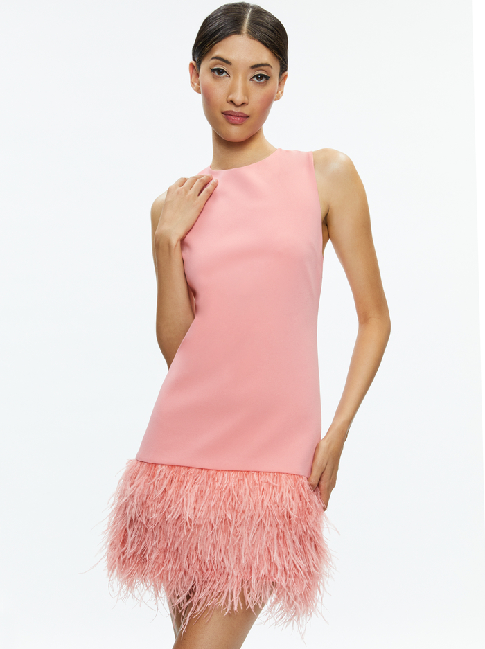 COLEY FEATHER TRIM DRESS - ROSE image 2 - Alice And Olivia