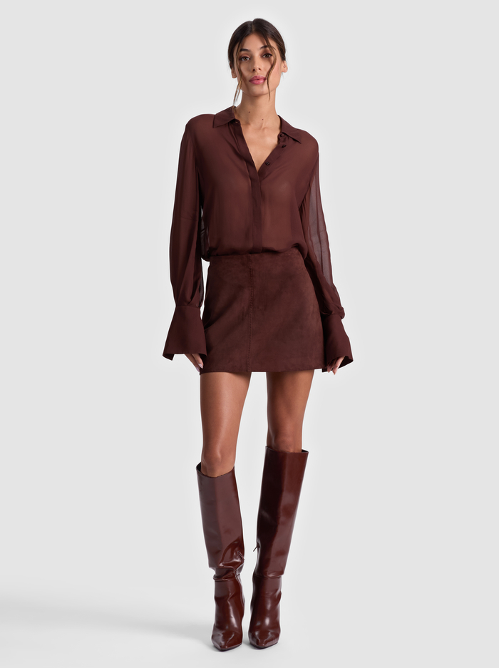 RILEY SUEDE MINI SKIRT - DARK CHOCOLATE image 1 - ALICE + OLIVIA