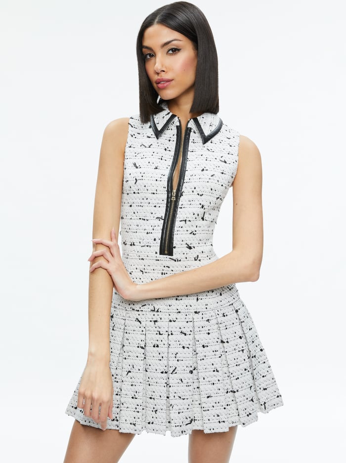 ELLIS TWEED BOX PLEAT DRESS - OFF WHITE/BLACK image 2 - Alice And Olivia
