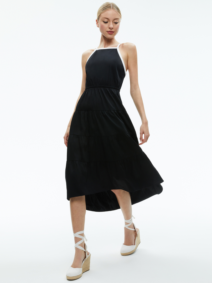 HARTLEY GATHERED MIDI DRESS - BLACK/OFF WHITE image 4 - Alice And Olivia