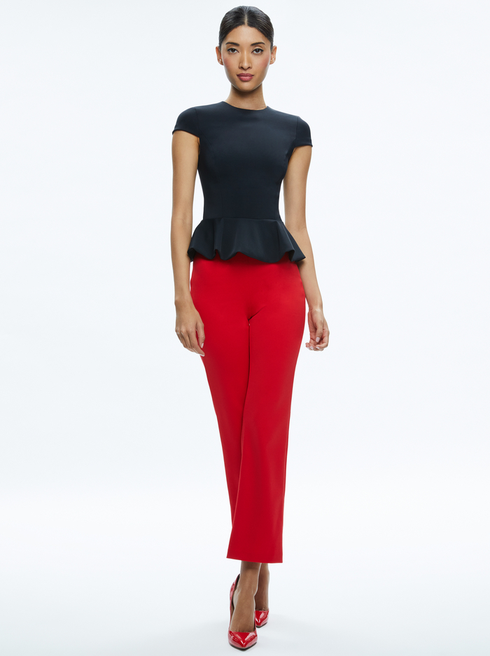 POPPY CREW NECK CAP SLEEVE PEPLUM TOP - BLACK image 2 - Alice And Olivia
