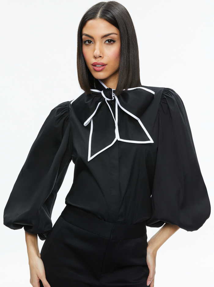LOU BOW BUTTON DOWN - BLACK/OFF WHITE - Alice And Olivia