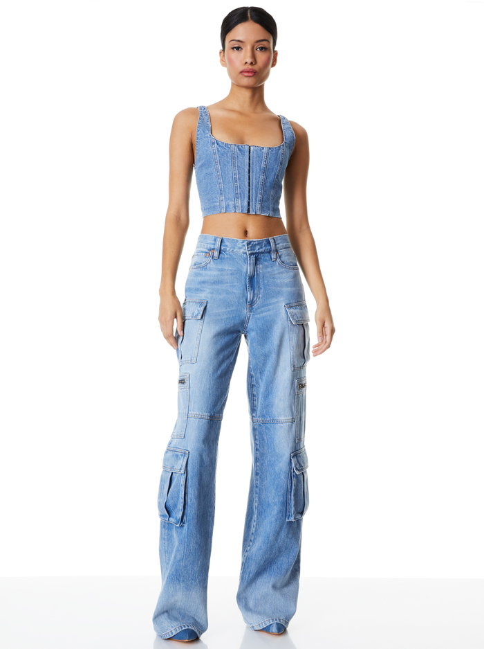 BRESLIN CORSET DENIM TOP - BREA BLUE image 2 - Alice And Olivia