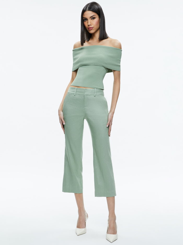 JANIS LOW RISE CROPPED FLARE PANT - SAGE image 1 - Alice And Olivia