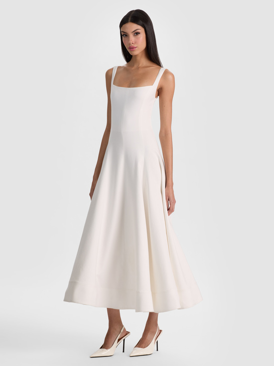 OFF WHITE-POLLY FLARED MIDI DRESS