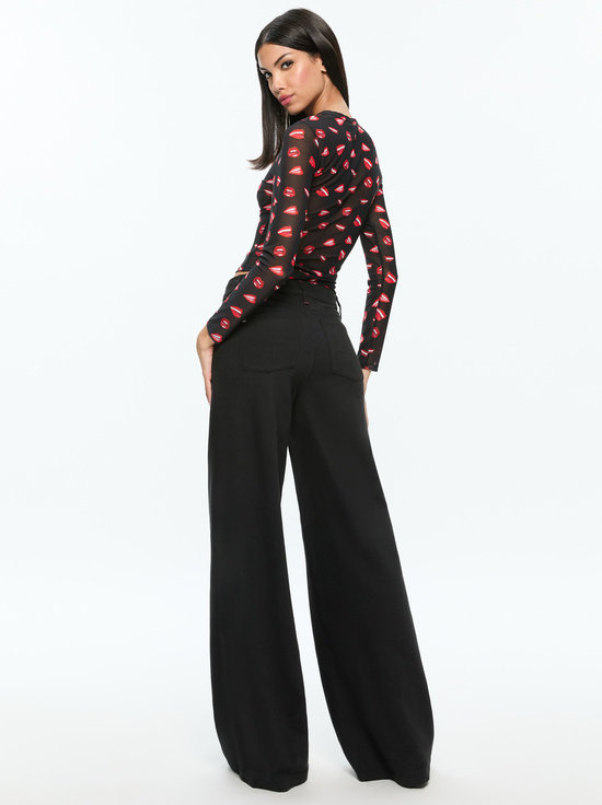 LIP SYNC BLACK-A+O X TOM WESSELMANN DELAINA MESH LONG SLEEVE TOP