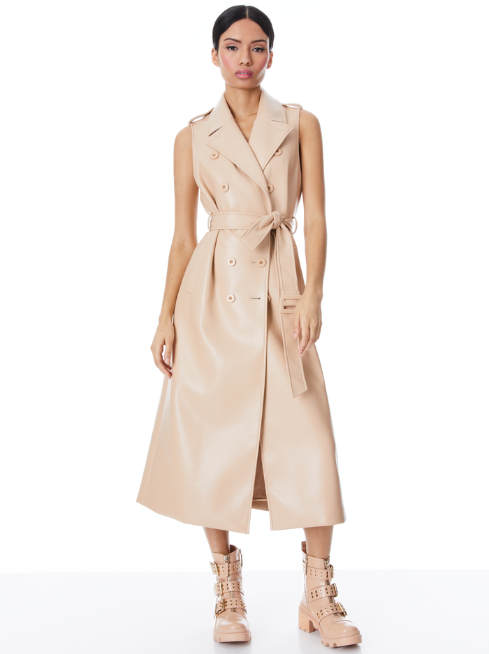 CONAN VEGAN LEATHER BELTED VEST - ALMOND - Alice And Olivia