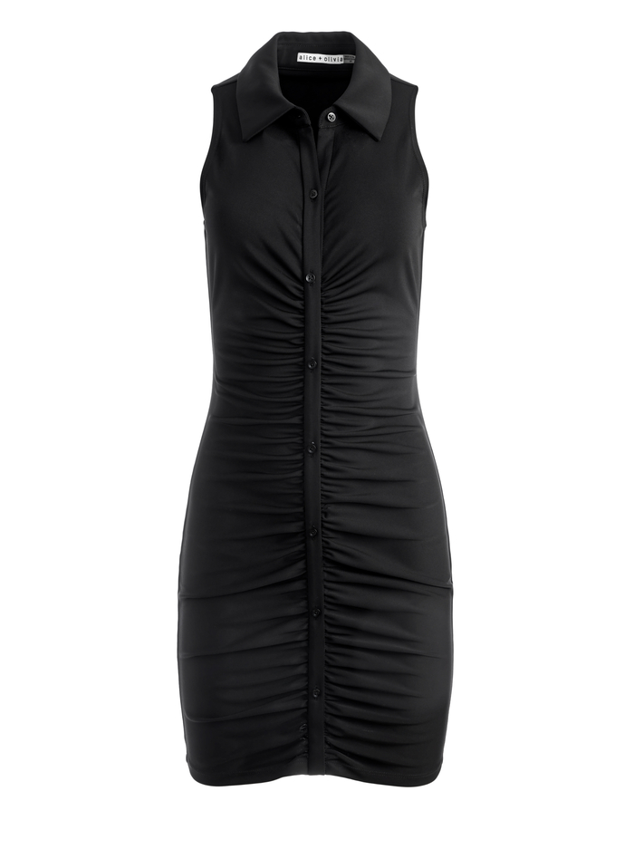 MARSHA SLEEVELESS RUCHED POLO MINI DRESS - BLACK image 4 - ALICE + OLIVIA