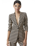 BREANN HOUNDSTOOTH FITTED BLAZER - ALMOND/BLACK
