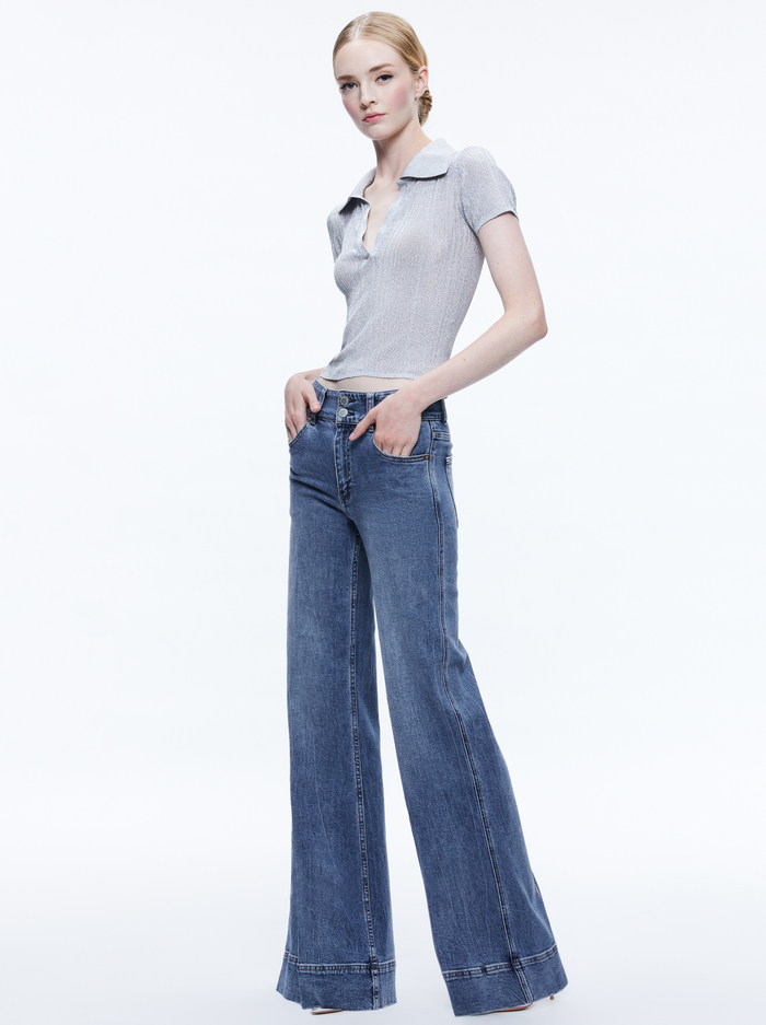 MARTHA METALLIC POLO CROP TOP - SILVER image 4 - Alice And Olivia
