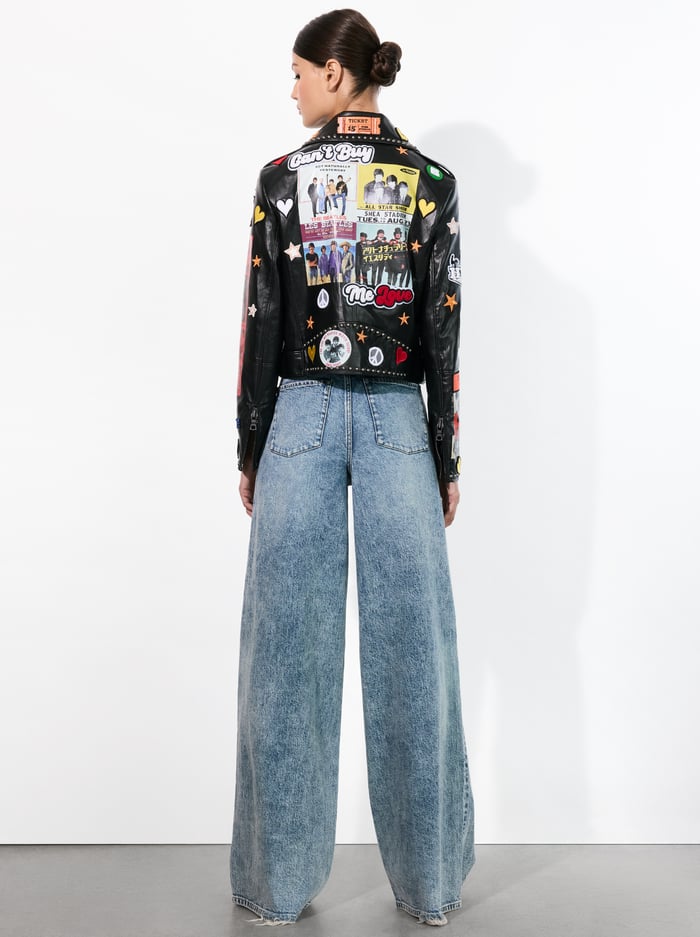 A+O X THE BEATLES CODY VEGAN LEATHER JACKET - BLACK MULTI image 3 - Alice And Olivia