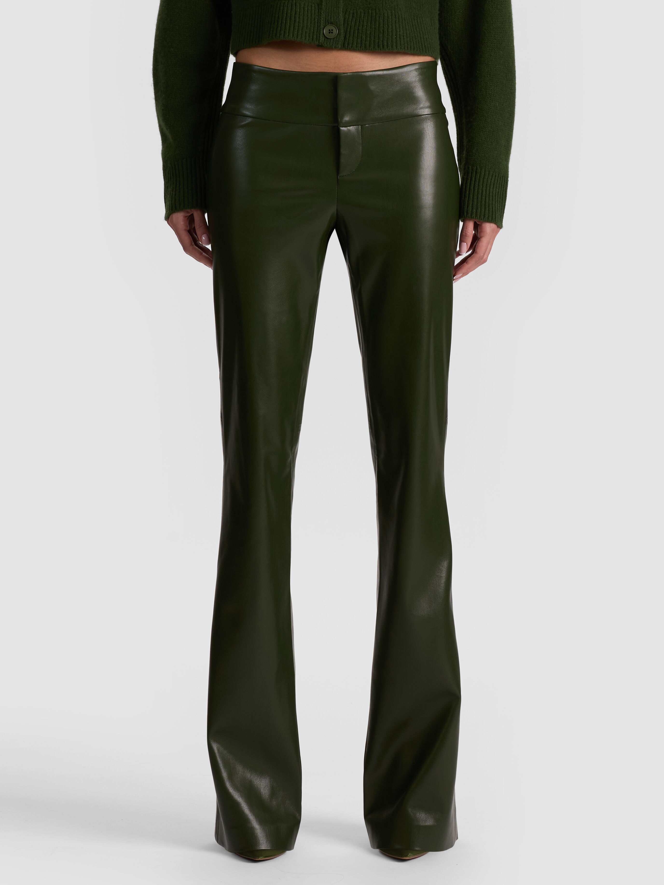 OLIVIA VEGAN BOOTCUT PANT in DARK OLIVE | ALICE + OLIVIA