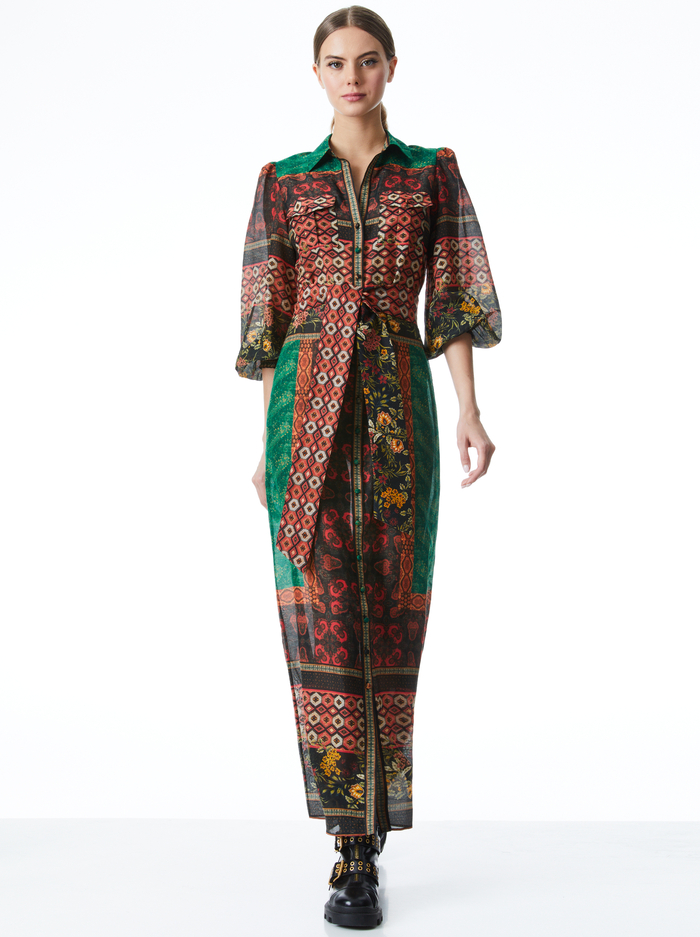 BEVERLY BUTTON FRONT MAXI DRESS - NOMAD MULTI image 2 - Alice And Olivia