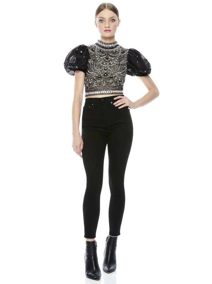 OLINDA MOCK NECK CROP TOP - BLACK/GUNMETAL image 4 - Alice And Olivia