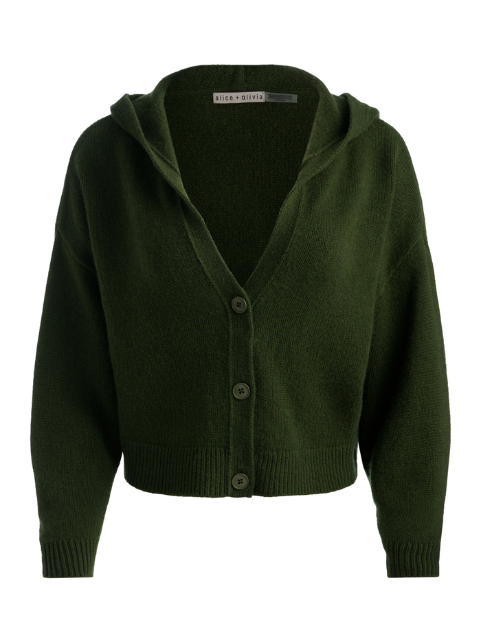 COREY HOODED CASHMERE CARDIGAN - DARK OLIVE image 5 - ALICE + OLIVIA