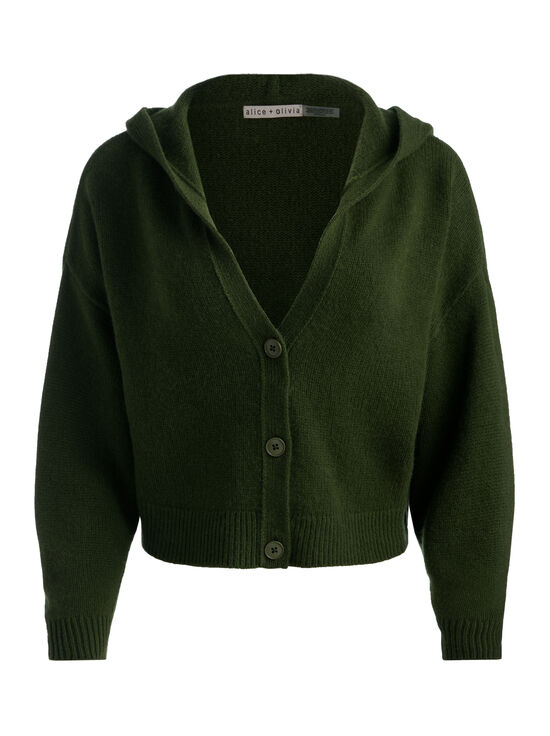 DARK OLIVE-COREY HOODED CASHMERE CARDIGAN