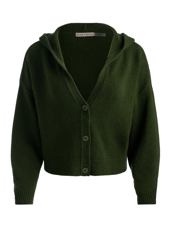 DARK OLIVE-COREY HOODED CASHMERE CARDIGAN