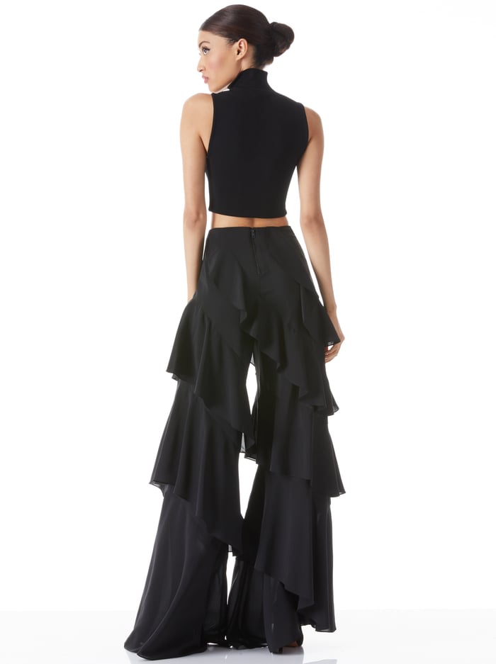 LOTUS WIDE LEG RUFFLE PANT - BLACK image 1 - Alice And Olivia