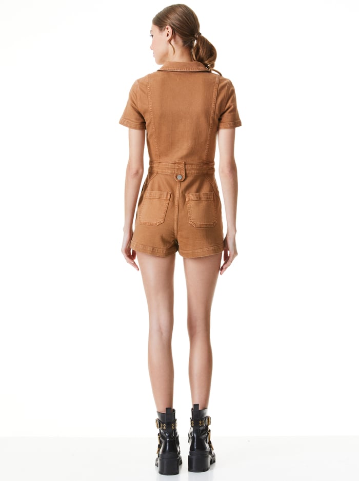 GORGEOUS ZIP FRONT ROMPER - CAMEL image 1 - Alice And Olivia