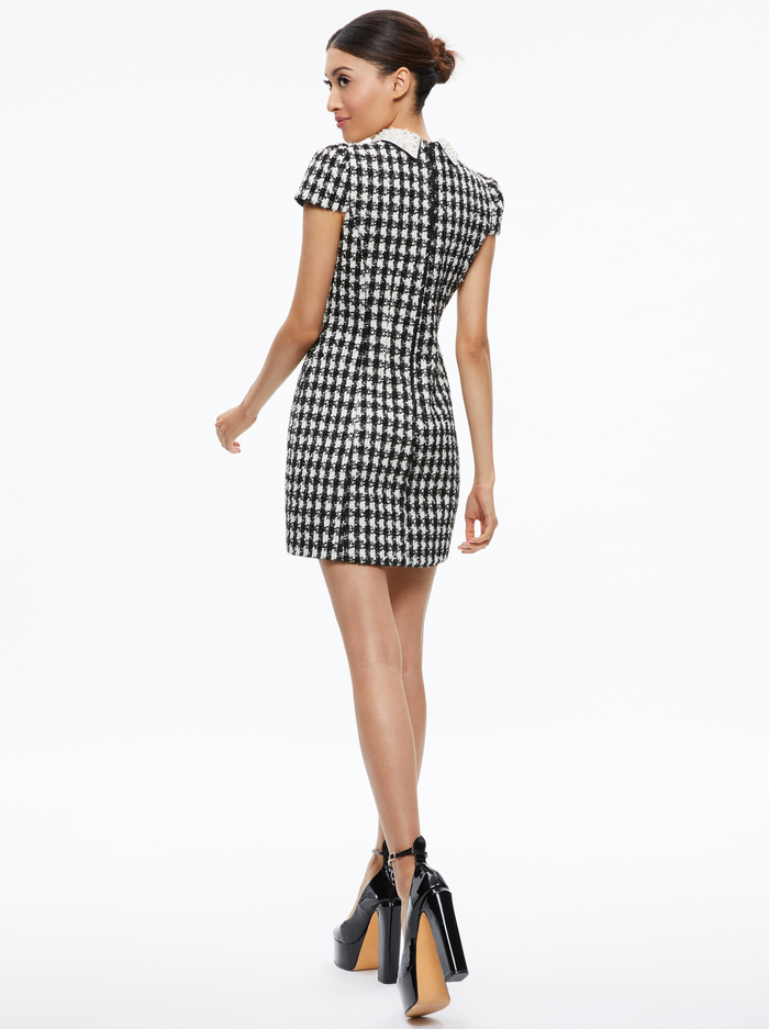 VELIA TWEED EMBELLISHED COLLAR MINI DRESS - BLACK/OFF WHITE image 1 - Alice And Olivia