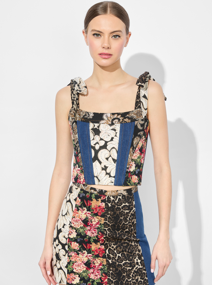 CLARA BOW STRAP BUSTIER - LOLA BLUE/MULTI - Alice And Olivia
