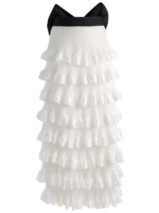 OFF WHITE/BLACK-AVANA BOW BACK TIERED GOWN SKIRT