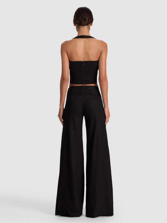 BLACK-FIONA LINEN HALTER TOP