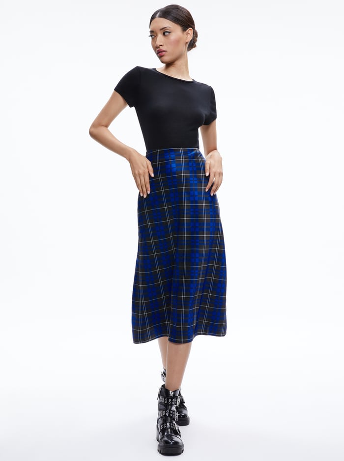 MAEVE MIDI SLIP SKIRT - SCHOOLGIRL PLAID SAPPHIRE image 4 - Alice And Olivia