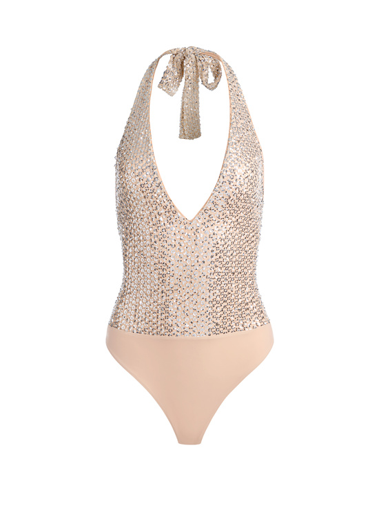 ALMOND/SILVER-PIPPA SEQUIN BODYSUIT