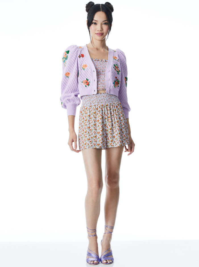 MORITA FLORAL PUFF SLEEVE CARDIGAN - LAVENDER MULTI image 2 - Alice And Olivia