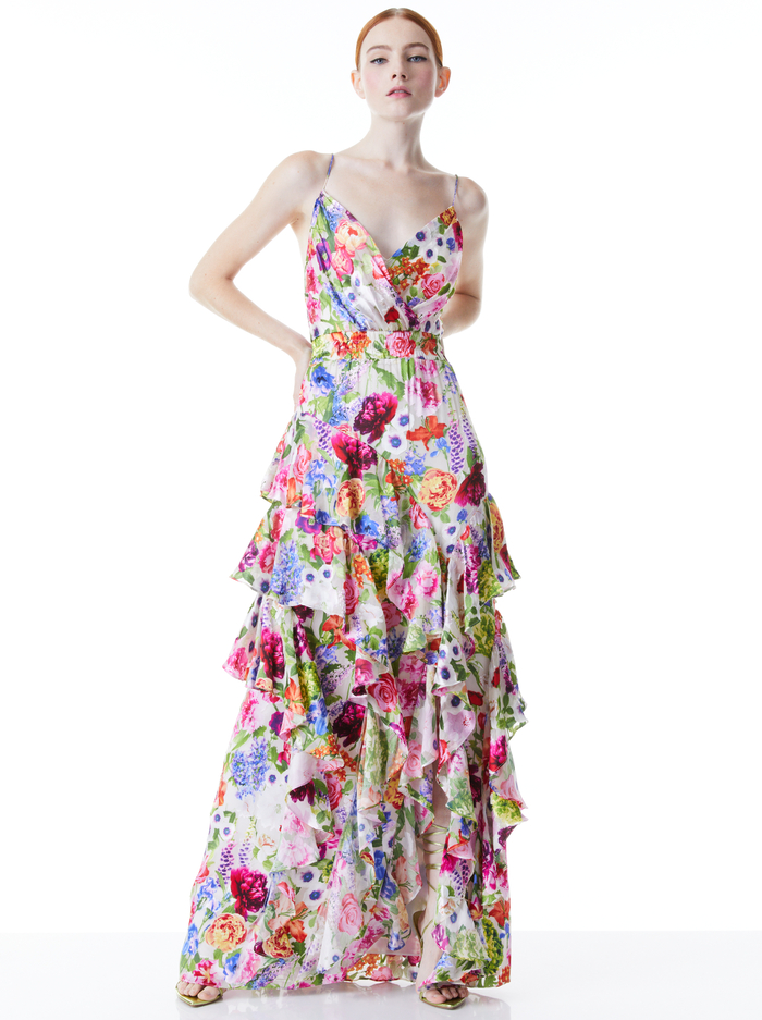 HAYDEN V-NECK FRONT RUFFLE DRESS - FLOWER SHOP image 4 - Alice And Olivia