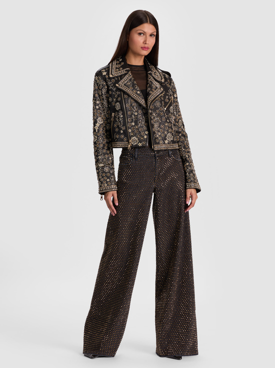 BLACK/MULTI-CODY EMBELLISHED LEATHER JACKET