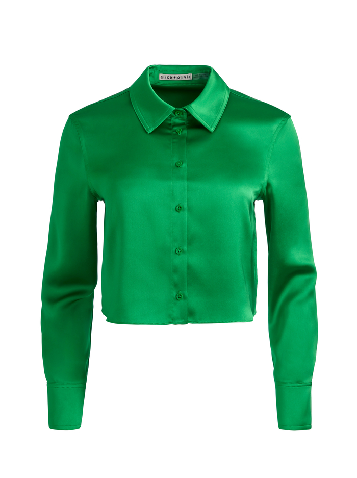 LEON CROPPED BUTTON DOWN - LIGHT EMERALD image 5 - Alice And Olivia