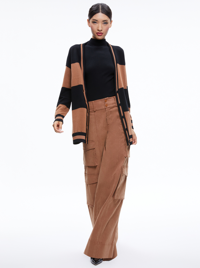 BARRY OVERSIZED V-NECK CARDIGAN - CAMEL/BLACK STRIPE image 2 - Alice And Olivia