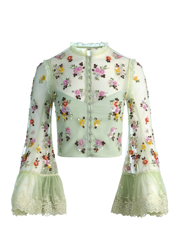 ALLEGRA EMBELLISHED TOP - LIGHT SAGE MULTI image 5 - ALICE + OLIVIA