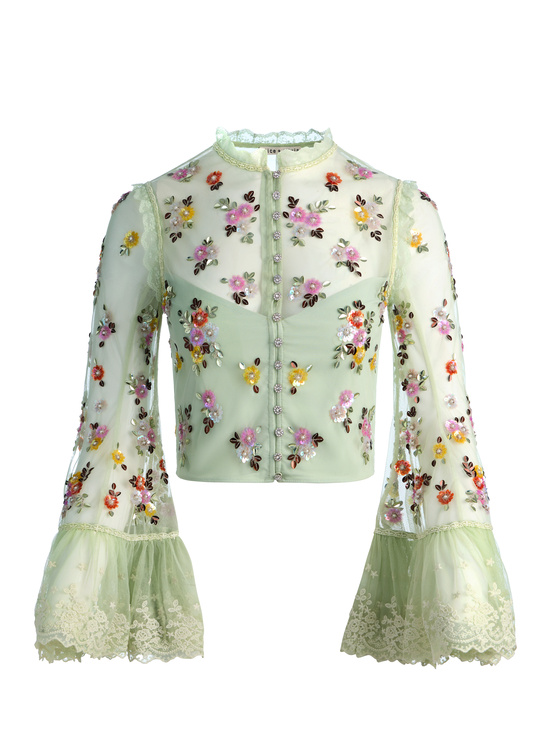 LIGHT SAGE MULTI-ALLEGRA EMBELLISHED TOP