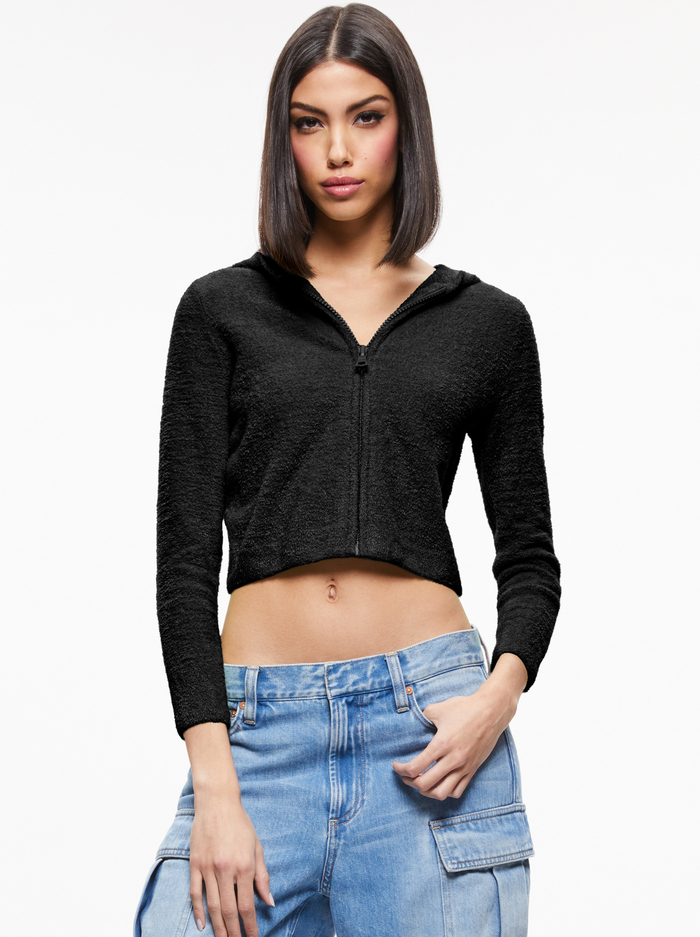 LIDELL CROPPED ZIP UP HOODIE - BLACK - Alice And Olivia
