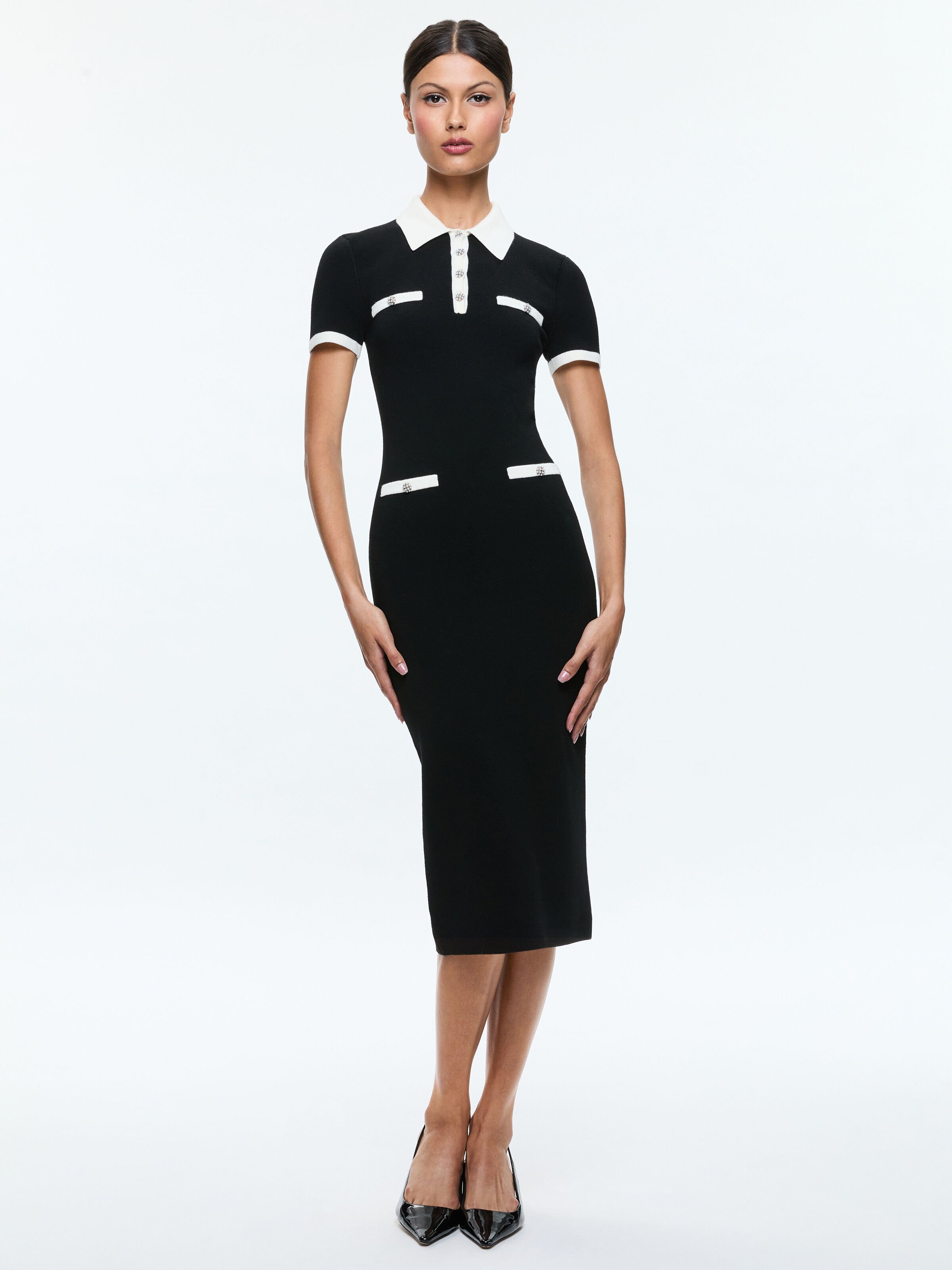Iris Midi Sweater Dress In Black soft White Alice Olivia