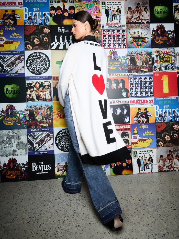 A+O X THE BEATLES BRADFORD MAXI CARDIGAN - ECRU MULTI - Alice And Olivia