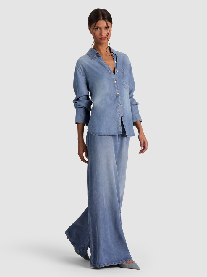 FINELY OVERSIZED DENIM BUTTON DOWN - FLORENCE VINTAGE BLUE image 4 - ALICE + OLIVIA